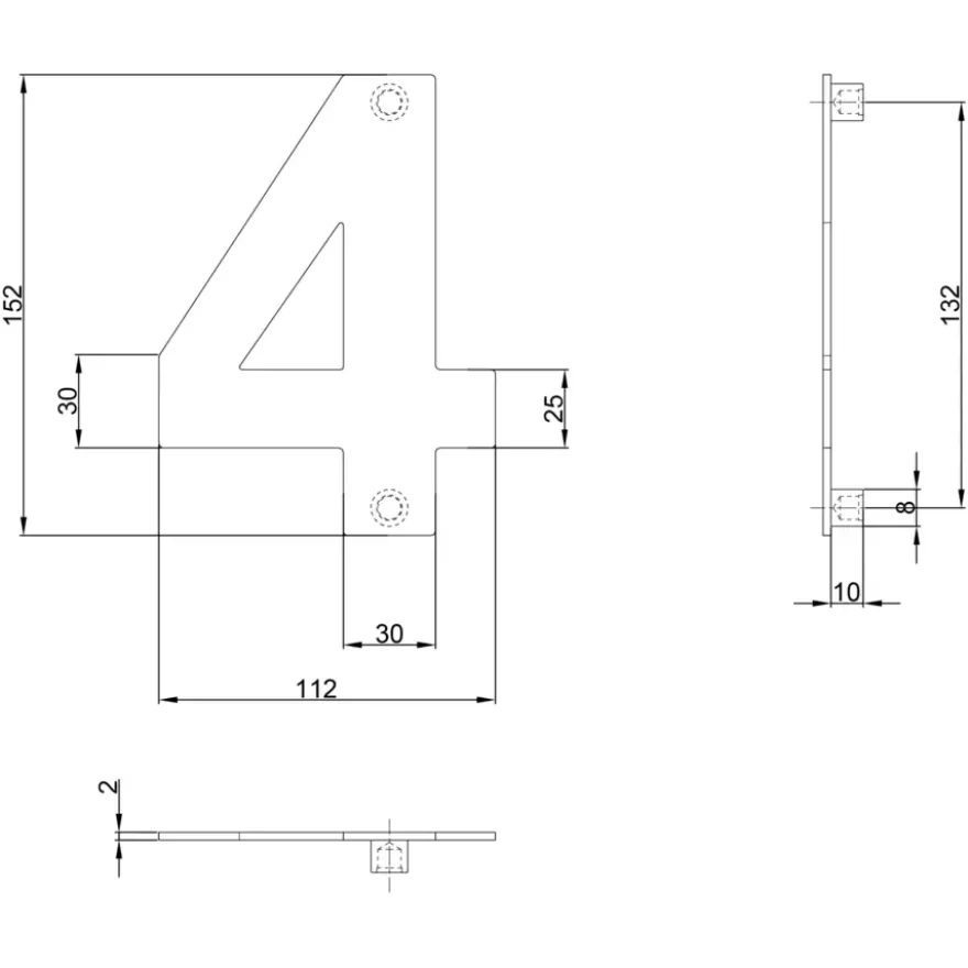 Huiscijfer 4 Zwart RVS 15 x 10 cm