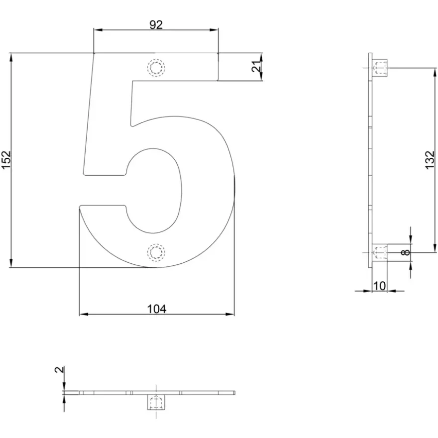Huiscijfer 5 Zwart RVS 15 x 10 cm