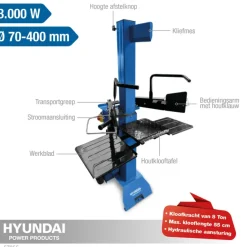 Hyundai houtklover staand 8 ton 3000W