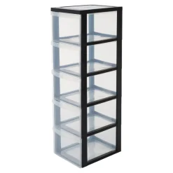 IRIS Design Chest ladesysteem - 5 diepe lades - Kunststof - Zwart/Transparant - Met wieltjes