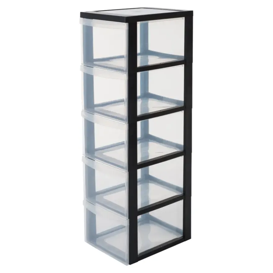 IRIS Design Chest ladesysteem - 5 diepe lades - Kunststof - Zwart/Transparant - Met wieltjes