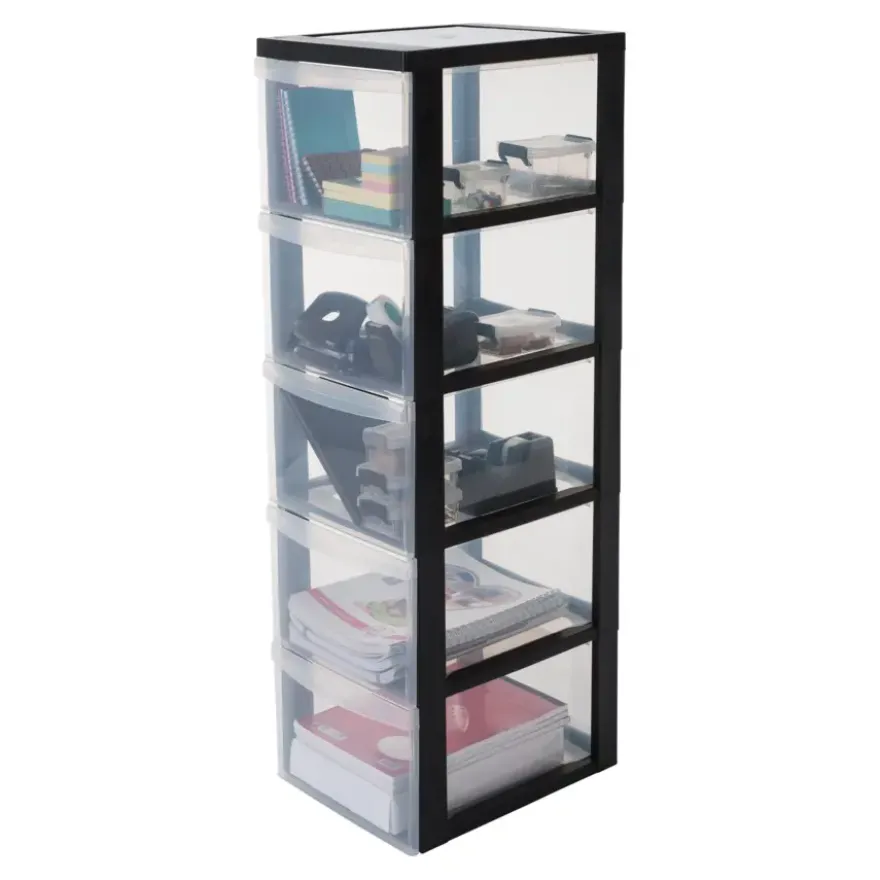 IRIS Design Chest ladesysteem - 5 diepe lades - Kunststof - Zwart/Transparant - Met wieltjes