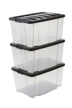 IRIS Handybox Opbergbox - 45L - Kunststof - Transparant/zwart - Set van 3