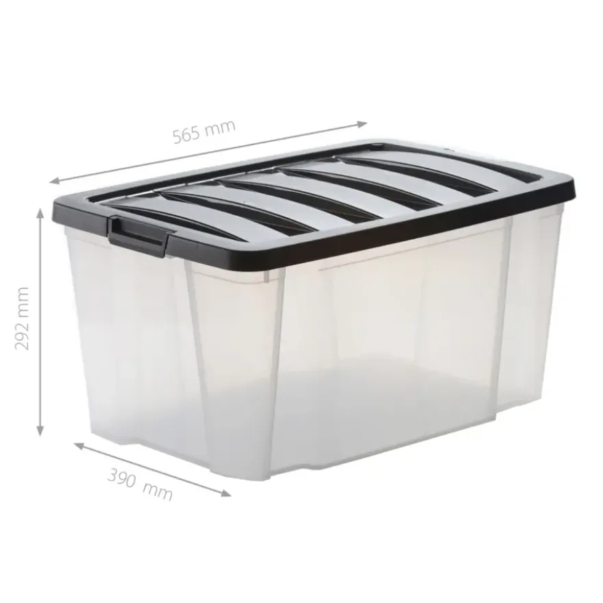 IRIS Handybox Opbergbox - 45L - Kunststof - Transparant/zwart - Set van 3