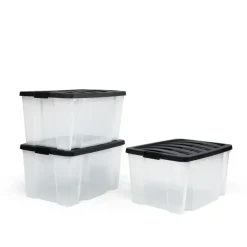 IRIS Handybox Opbergbox - 45L - Kunststof - Transparant/zwart - Set van 3