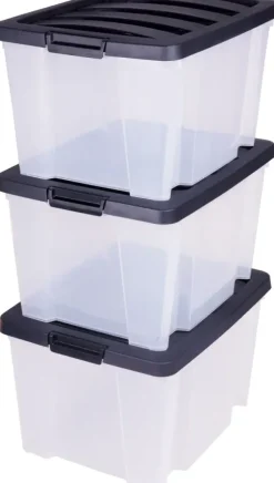 IRIS Handybox Opbergbox - 30L - Kunststof - Transparant/Zwart - Set van 3