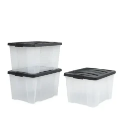 IRIS Handybox Opbergbox - 30L - Kunststof - Transparant/Zwart - Set van 3