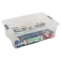 Iris opbergbox Click New Top box 30 liter transparant met grijze clips en deksel