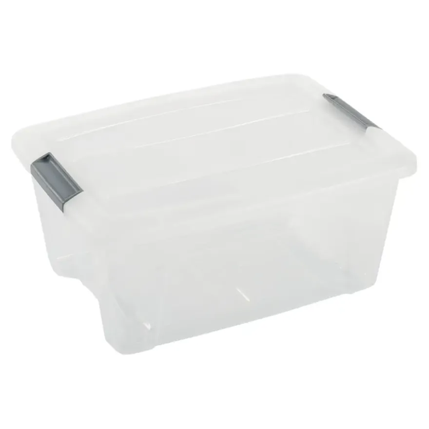 Iris opbergbox Click New Top box 15 liter transparant met grijze clips en deksel