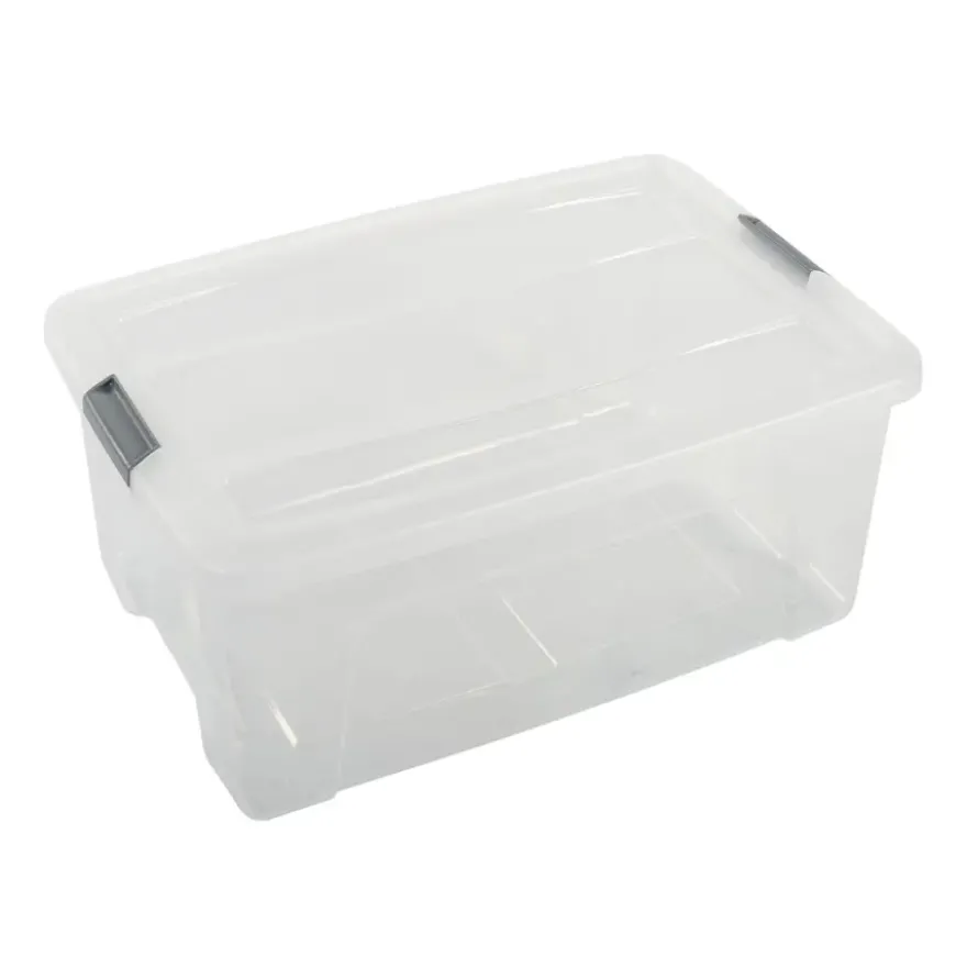 Iris opbergbox Click Topbox 45 liter transparant met grijze clips en deksel