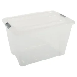 Iris opbergbox Click Topbox 60 liter transparant met grijze clips inclusief deksel