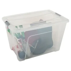 Iris opbergbox Click Topbox 60 liter transparant met grijze clips inclusief deksel