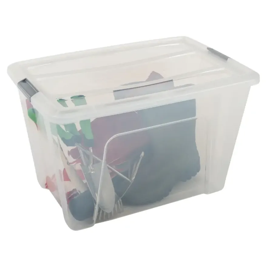 Iris opbergbox Click Topbox 60 liter transparant met grijze clips inclusief deksel