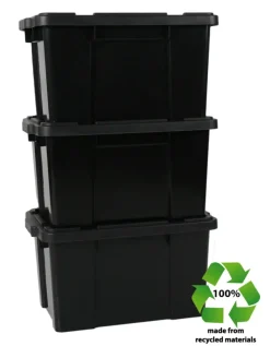 Iris Powerbox Robuust Opbergbox - 45L - 100% Recycled Kunststof - Zwart - Set van 3