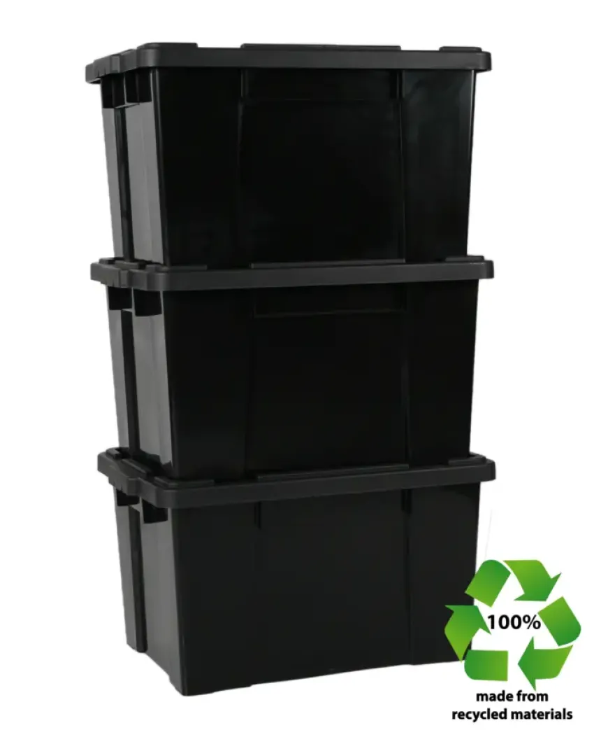 Iris Powerbox Robuust Opbergbox - 68L - 100% Recycled Kunststof - Zwart - Set van 3