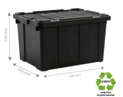 Iris Powerbox Robuust Opbergbox - 68L - 100% Recycled Kunststof - Zwart - Set van 3