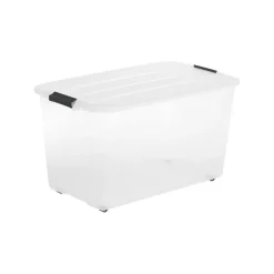 Iris Rollerbox opbergbox transparant kunststof met wieltjes 70 L
