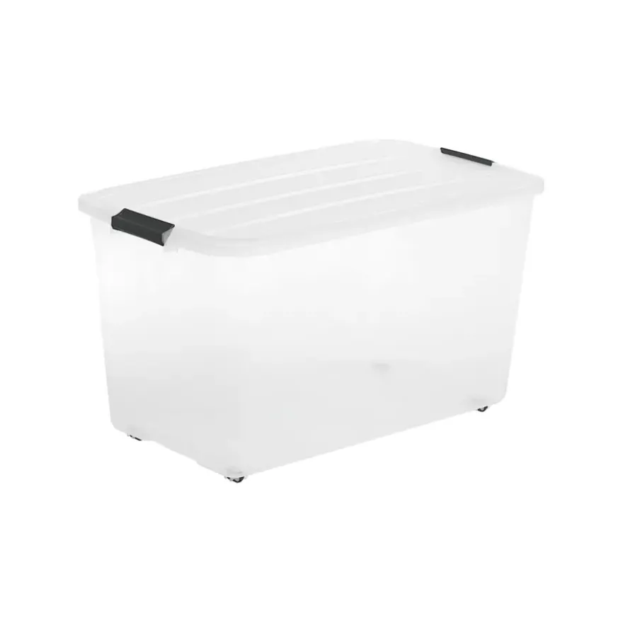 Iris Rollerbox opbergbox transparant kunststof met wieltjes 70 L
