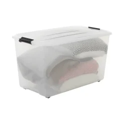 Iris Rollerbox opbergbox transparant kunststof met wieltjes 70 L