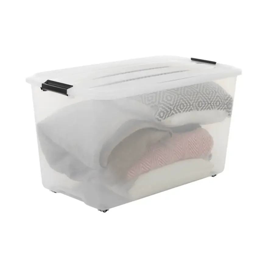 Iris Rollerbox opbergbox transparant kunststof met wieltjes 70 L