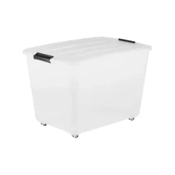 Iris Rollerbox opbergbox transparant kunststof met wieltjes 60 L