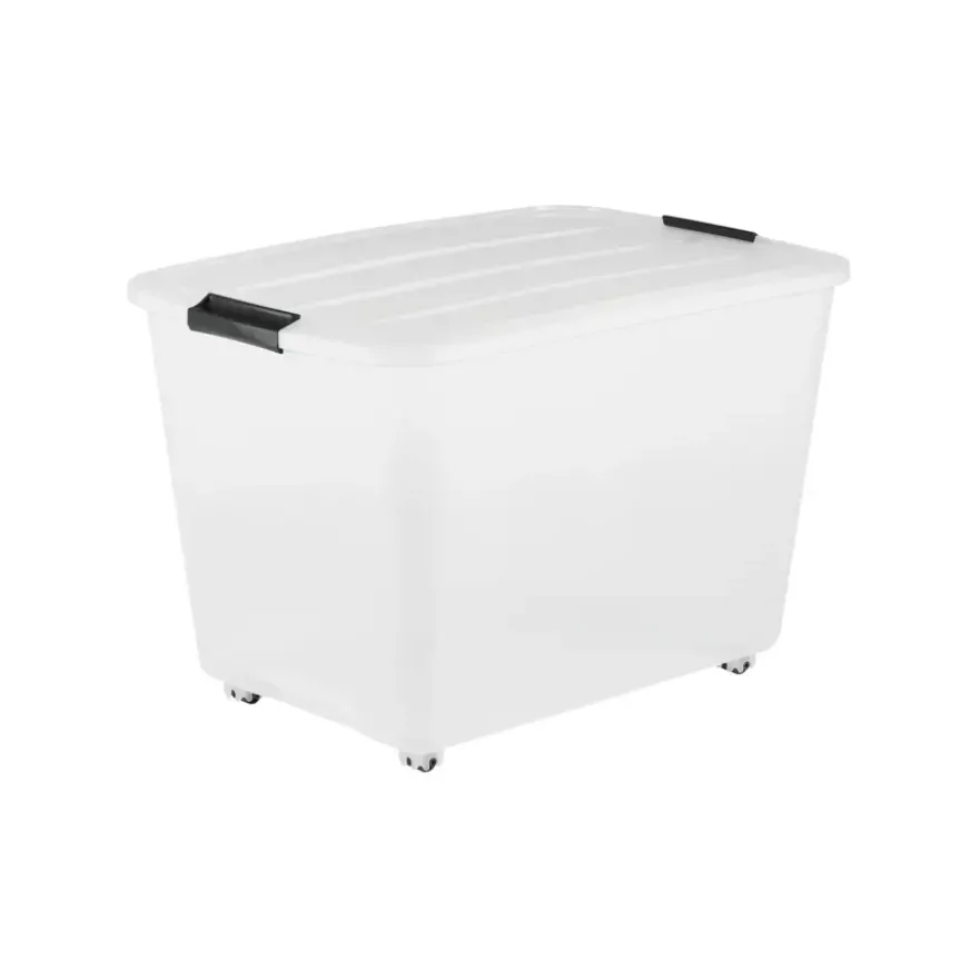 Iris Rollerbox opbergbox transparant kunststof met wieltjes 60 L