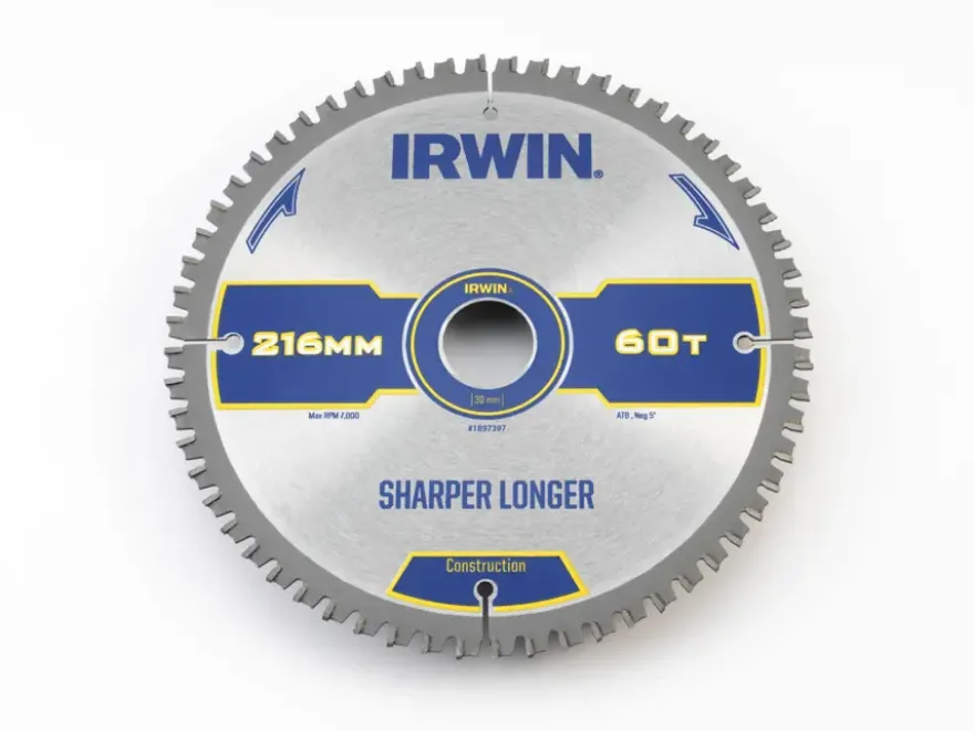 Irwin afkortzaagblad 60T voor hout / laminaat / MDF- 216 x 30 mm