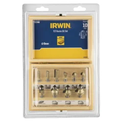 Irwin bovenfrezenset in houten kistje - 10-delig - 8 mm stift aansluiting
