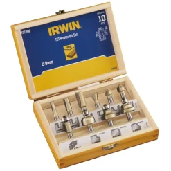 Irwin bovenfrezenset in houten kistje - 10-delig - 8 mm stift aansluiting