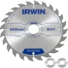 Irwin cirkelzaagblad Ø190 mm. Inclusief reduceerringen waardoor geschikt voor asgat 16, 20 en 30 mm, vertanding 24T