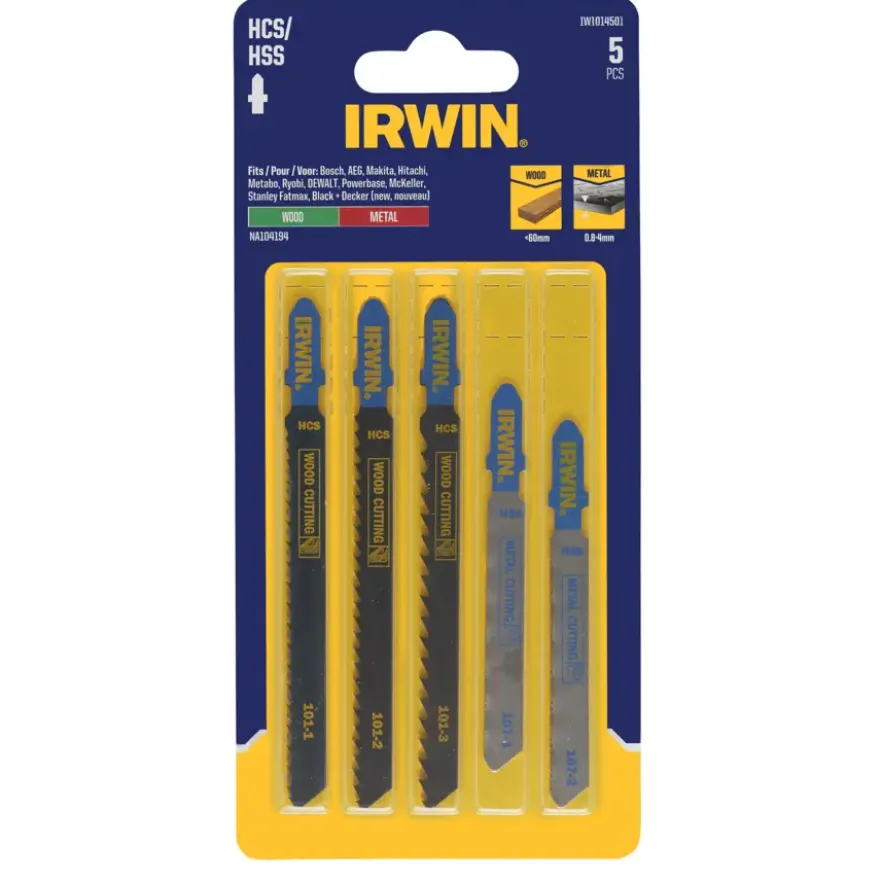 Irwin decoupeerzaagbladenset T-aansluiting voor hout / metaal - 5-delig