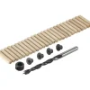 Irwin deuvelset Ø6 mm bestaande uit 24 houten deuvels, 1 houtspiraalboor met dieptestop en centreerpunten.