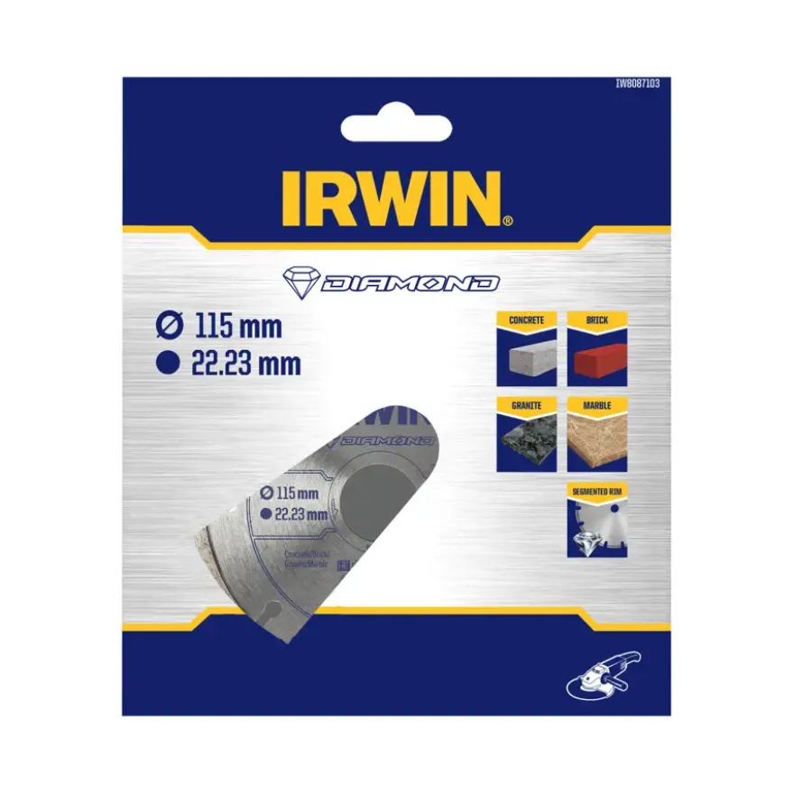 Irwin diamantschijf voor haakse slijper Ø115 mm. Voor steen.