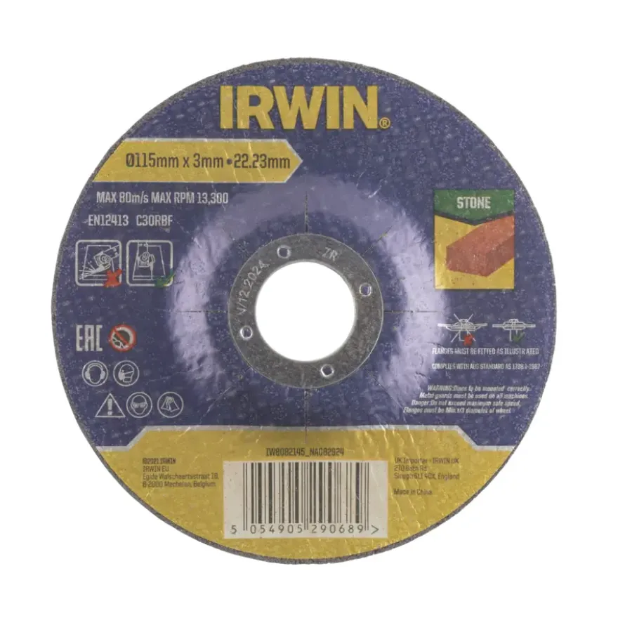 Irwin doorslijpschijf Ø115 mm. Dikte 3 mm. Voor steen.