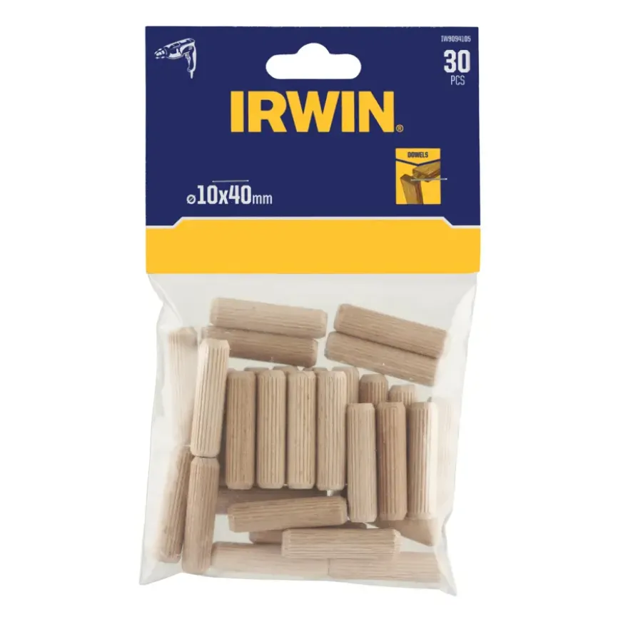 Irwin houten deuvels Ø10 mm. Inhoud 30 stuks.