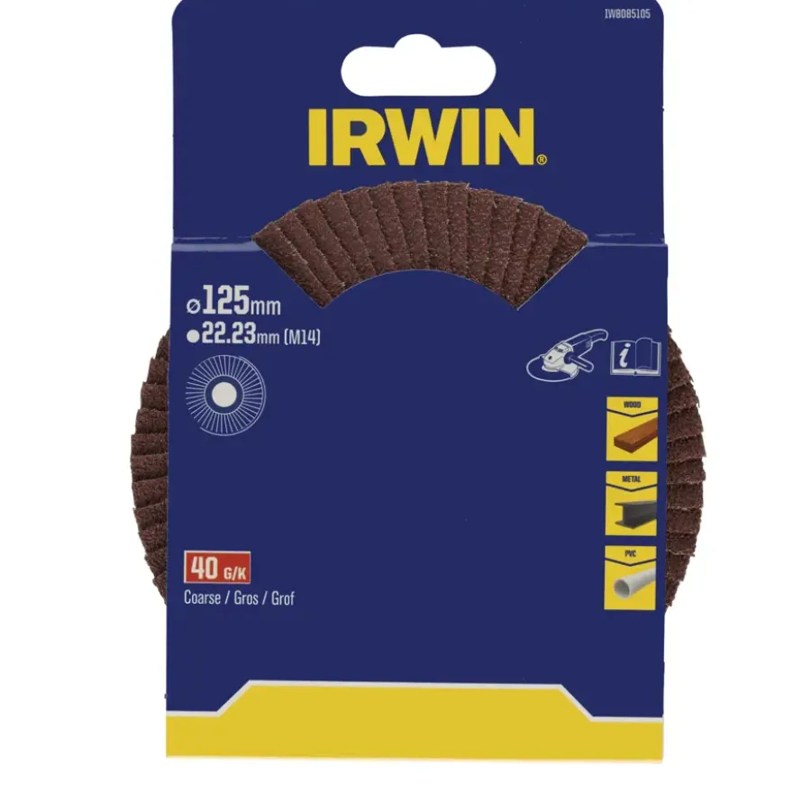 Irwin lamellenschuurschijf voor haakse slijper Ø 125 mm korrelgrootte K40.