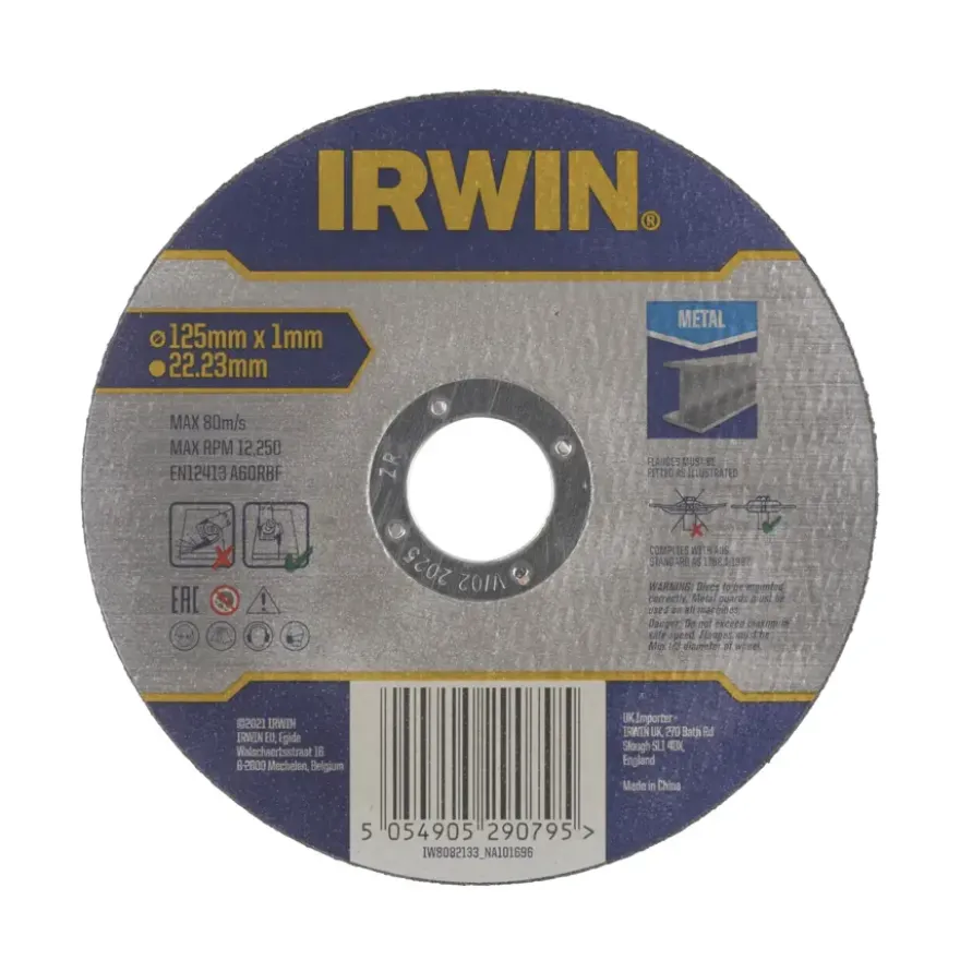 Irwin Pro doorslijpschijf Ø125 mm. Dikte 1 mm. Voor metaal.