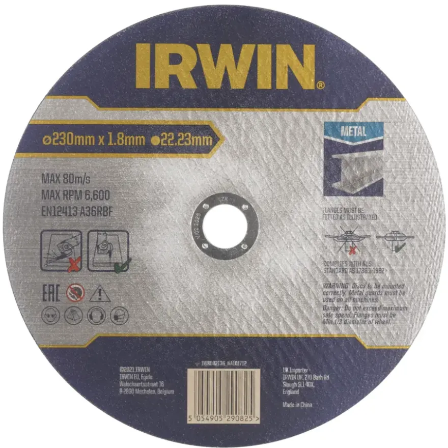 Irwin Pro doorslijpschijf Ø230 mm. Dikte 1.8 mm. Voor metaal.