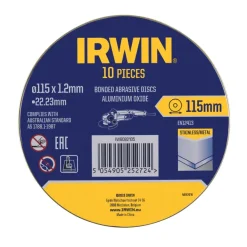 Irwin Pro doorslijpschijven Ø115 mm. Dikte 1.2 mm. Voor metaal. 10 stuks in blik.
