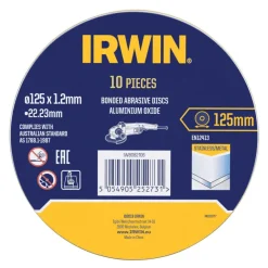 Irwin Pro doorslijpschijven Ø125 mm. Dikte 1.2 mm. Voor metaal. 10 stuks in blik.