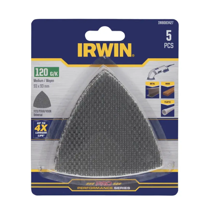 Irwin schuurgaas driekhoek 95 x 95 mm zelfhechtend K120, 5 stuks
