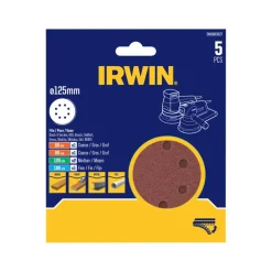 Irwin schuurschijf rond Ø125 mm zelfhechtend K60/K80/K120/K180 5 stuks