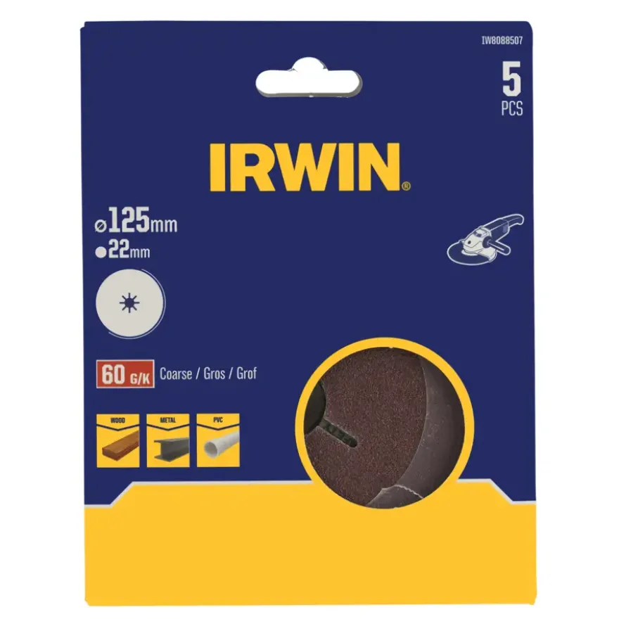 Irwin schuurschijf voor haakse slijper Ø125 mm korrelgrootte K60 5 stuks