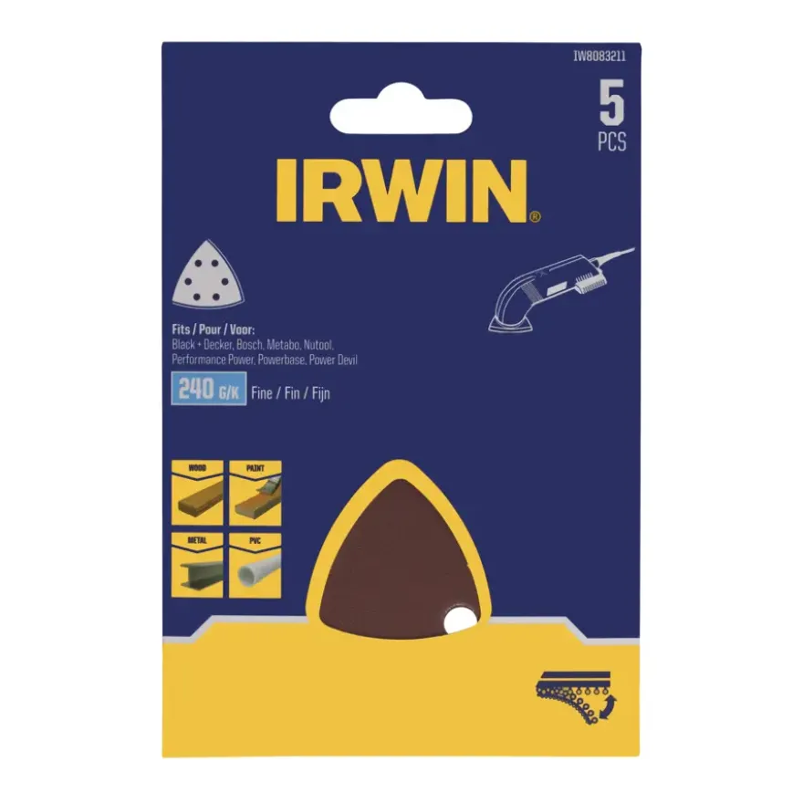Irwin schuurvel driekhoek 95 x 95 mm zelfhechtend K240, 5 stuks