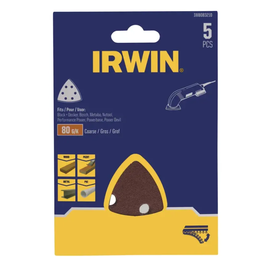 Irwin schuurvel driekhoek 95 x 95 mm zelfhechtend K80, 5 stuks