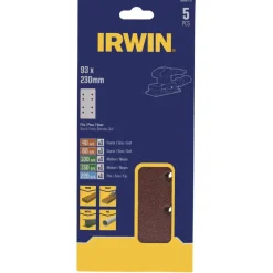 Irwin schuurvel 230 x 93 mm K40/K60/K100/K150/K220 voor klembevestiging, met perforatie voor Bosch, Skil, Gamma, Makita, Metabo, 5 stuks.