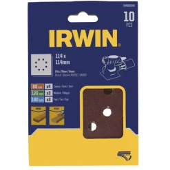 Irwin schuurvel 115 x 115 mm K80/K120/K180 zelfhechtend, met perforatie, 10 stuks.