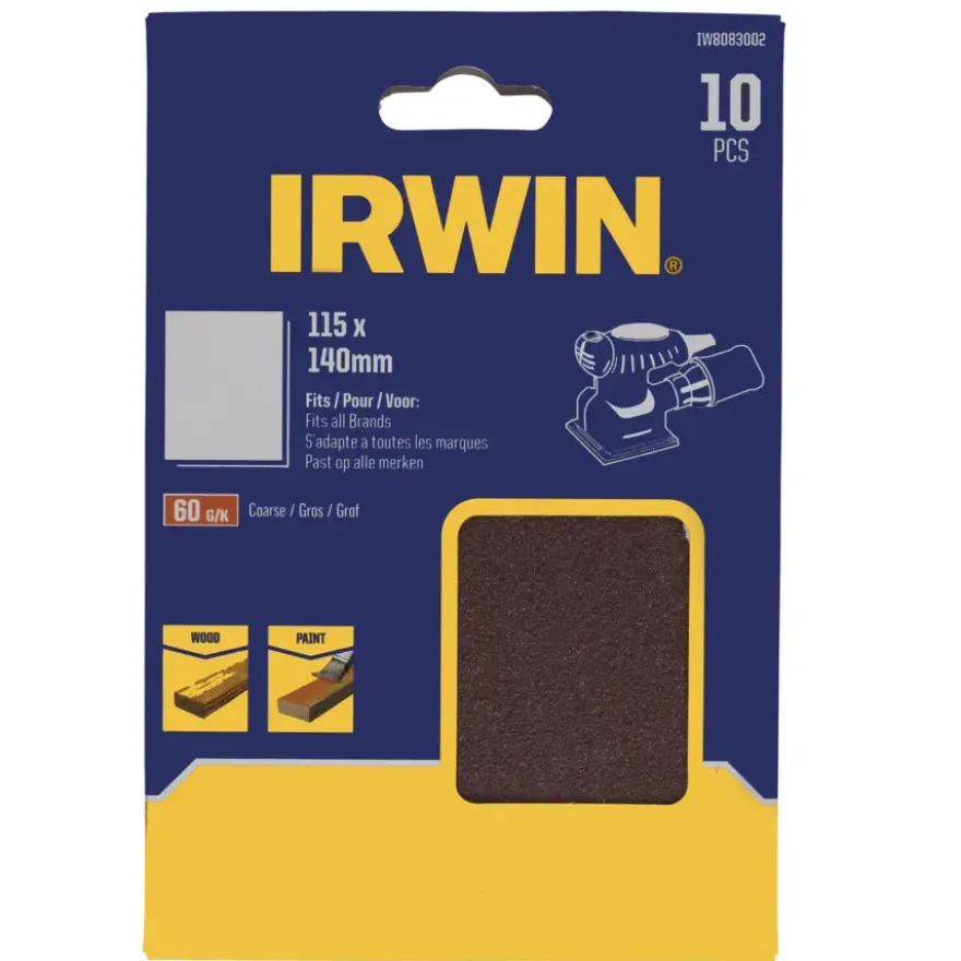 Irwin schuurvel 140 x 115 mm K60 voor klembevestiging, zonder perforatie, 10 stuks.