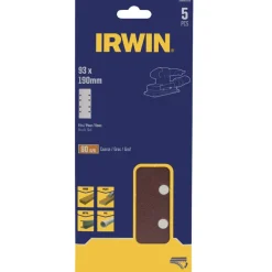 Irwin schuurvel 190 x 93 mm K80 zelfhechtend, met perforatie voor Bosch, Skil, Gamma, Makita, Metabo, 5 stuks.