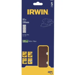 Irwin schuurvel 190 x 93 mm K120 zelfhechtend, met perforatie voor Bosch, Skil, Gamma, Makita, Metabo, 5 stuks.